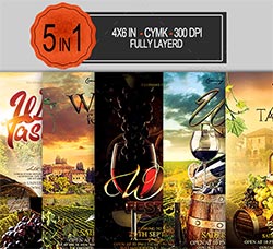 5个葡萄酒宣传海报/传单模板：Wine Flyer Bundle